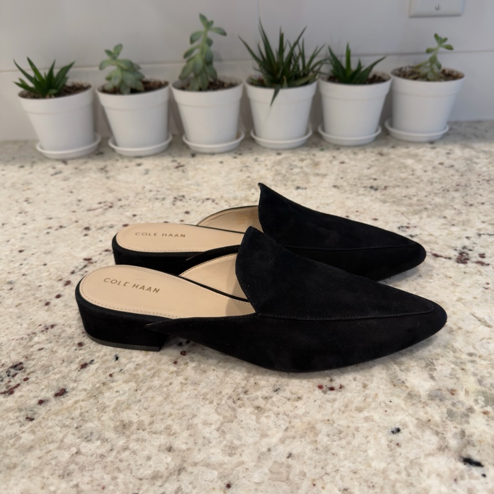 Cole Haan Black Suede Pointed Toe Mule Loafers‎ | Size 8